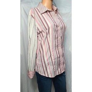 Van Heusen size Medium Long Sleeve Striped Button Up Shirt Casual Pink Blouse